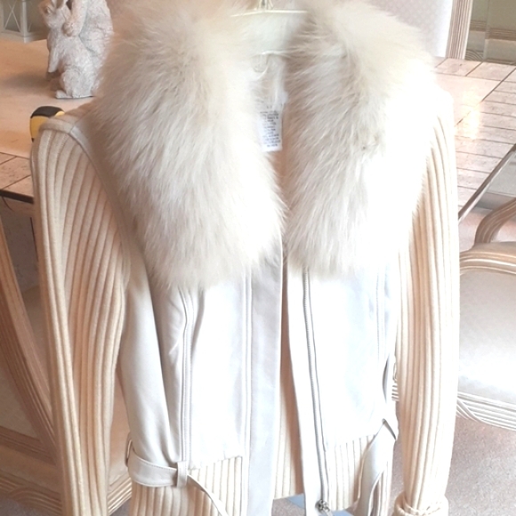 Vintage Ladies leather & wool/fox fur jacket sz XS..from store Cache,, NEW - Picture 11 of 14